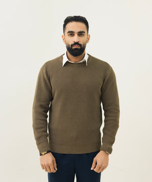 VOGUE MEN'S CREWNECK PULLOVER SWEATER LONG SLEEVE OLIVE