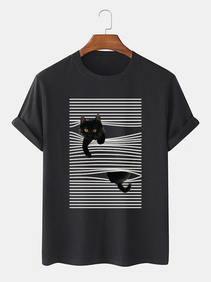 Cat Print T-Shirt Black