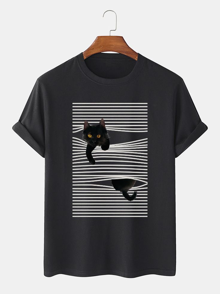 Cat Print T-Shirt Black