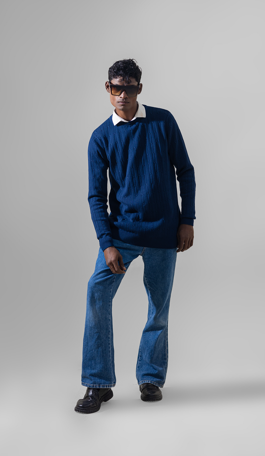 VOGUE MEN'S CREWNECK PULLOVER SWEATER LONG SLEEVE NAVY BLUE