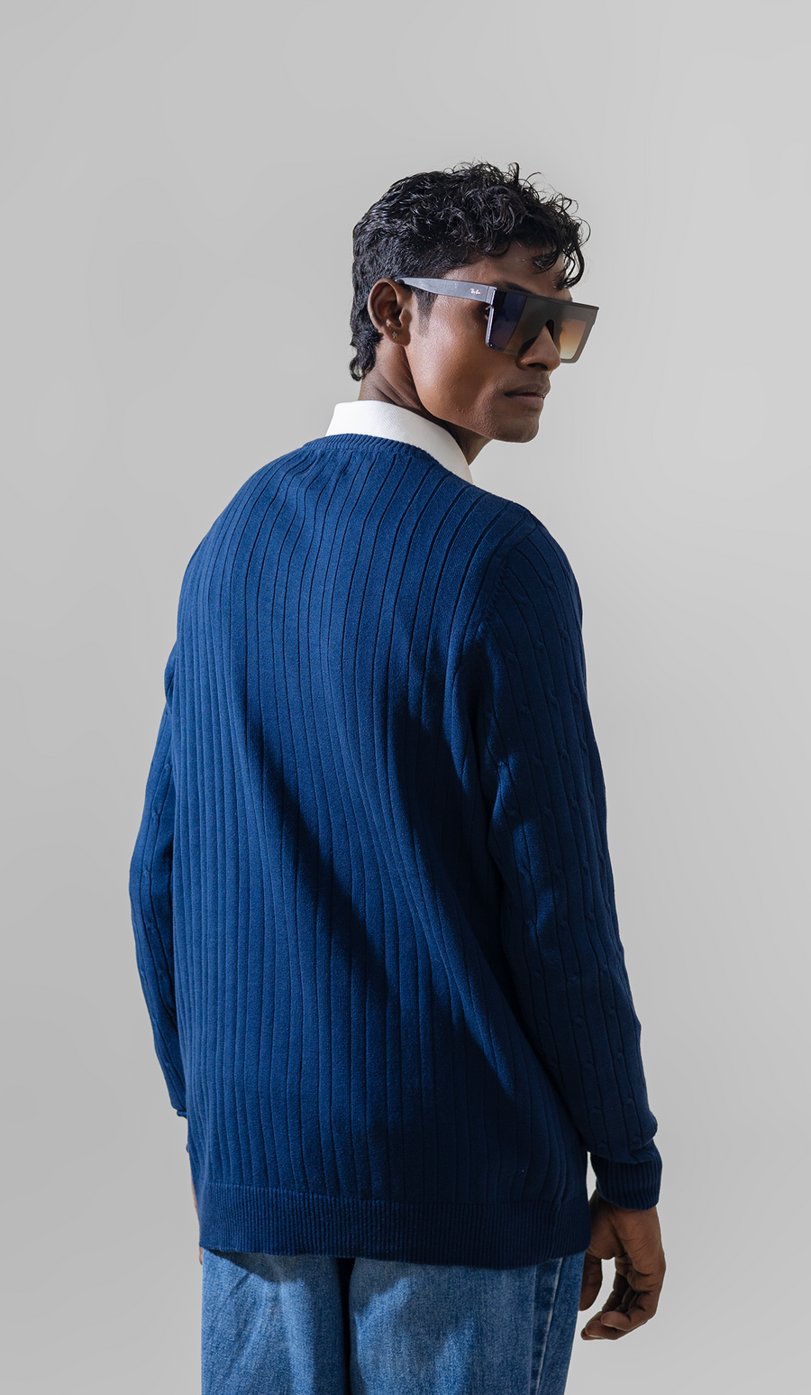 VOGUE MEN'S CREWNECK PULLOVER SWEATER LONG SLEEVE NAVY BLUE