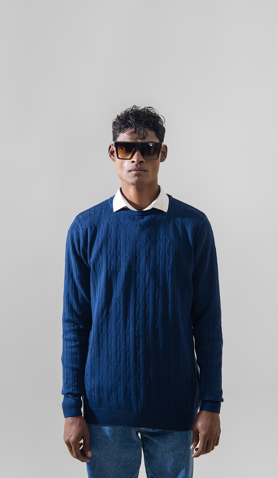 VOGUE MEN'S CREWNECK PULLOVER SWEATER LONG SLEEVE NAVY BLUE