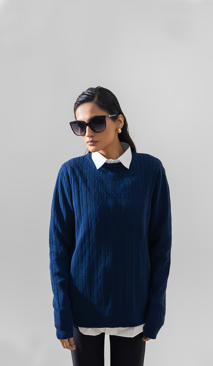 VOGUE MEN'S CREWNECK PULLOVER SWEATER LONG SLEEVE NAVY BLUE