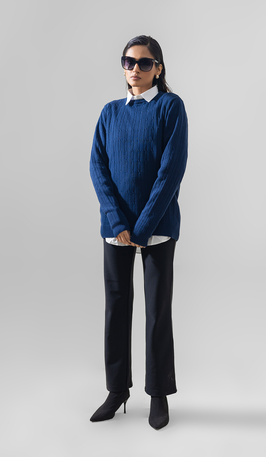 VOGUE MEN'S CREWNECK PULLOVER SWEATER LONG SLEEVE NAVY BLUE