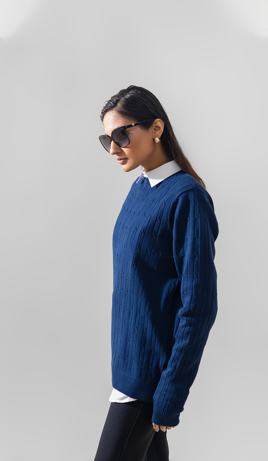 VOGUE MEN'S CREWNECK PULLOVER SWEATER LONG SLEEVE NAVY BLUE
