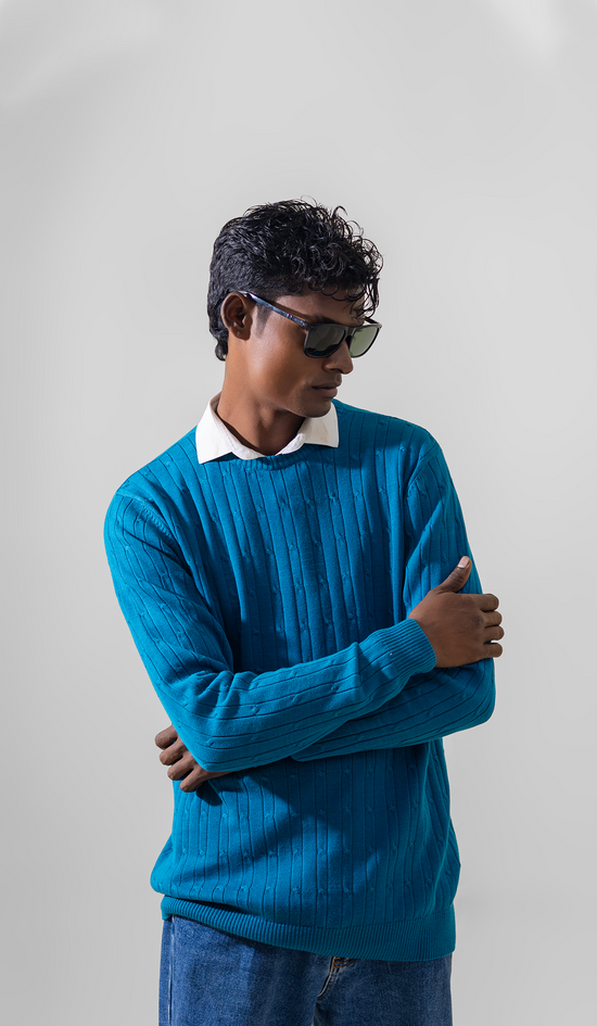 VOGUE CREWNECK PULLOVER SWEATER LONG SLEEVE CERULEAN -UNISEX