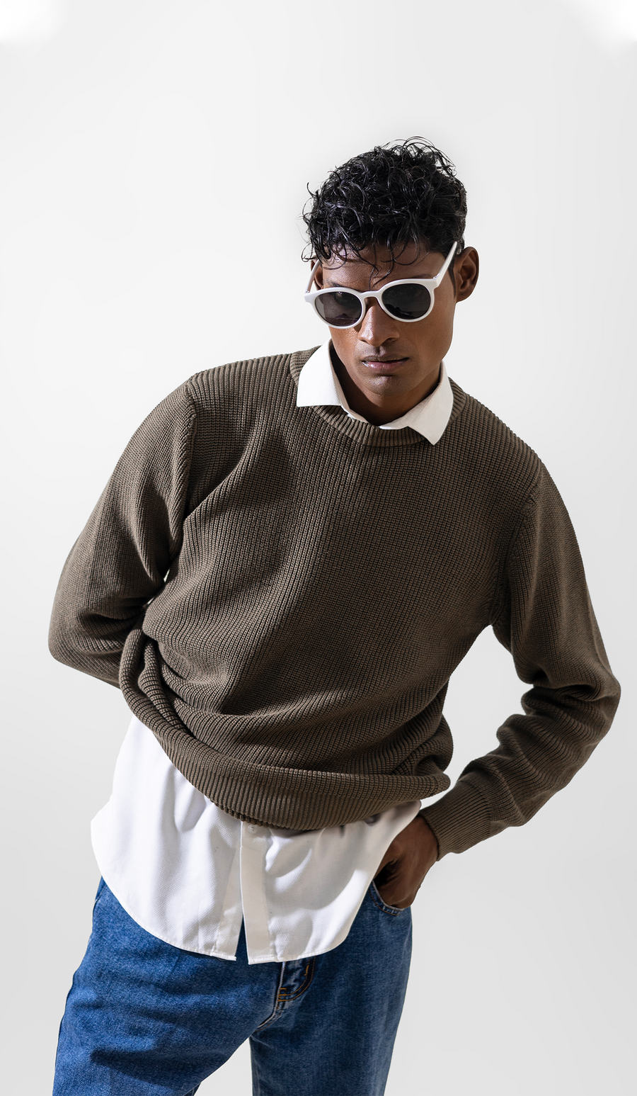 VOGUE MEN'S CREWNECK PULLOVER SWEATER LONG SLEEVE OLIVE