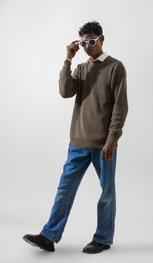 VOGUE MEN'S CREWNECK PULLOVER SWEATER LONG SLEEVE OLIVE