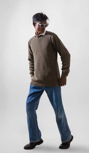 VOGUE MEN'S CREWNECK PULLOVER SWEATER LONG SLEEVE OLIVE