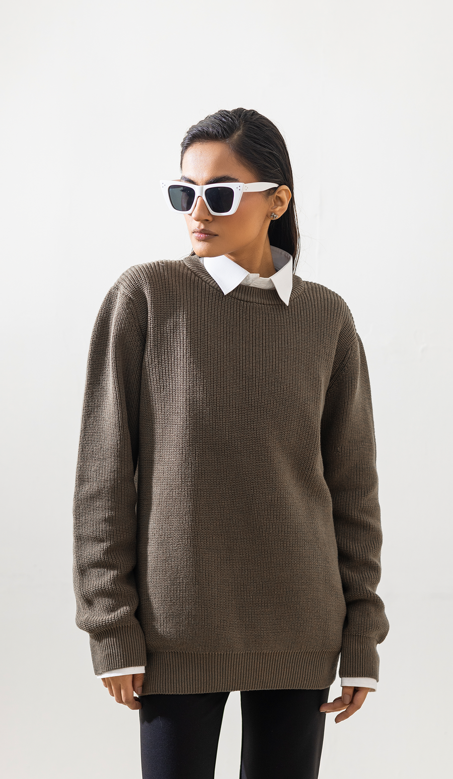 VOGUE MEN'S CREWNECK PULLOVER SWEATER LONG SLEEVE OLIVE